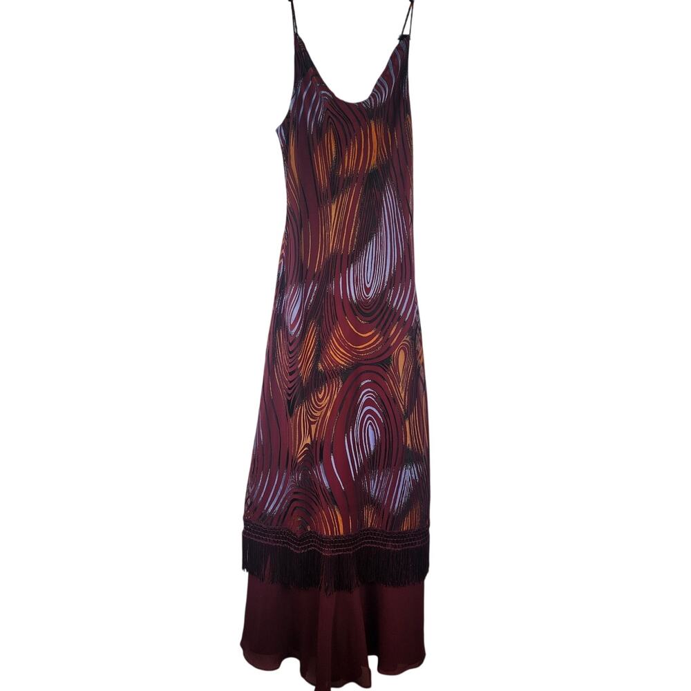 VTG Chica's Maxi Fringe Dress Velvet Texture Womens XL 90s Whimsigoth Fairy Core